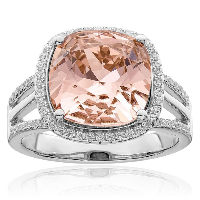 925 Sterling Silver Cubic Zirconia CZ Peach Rhinestone Crystals Ring