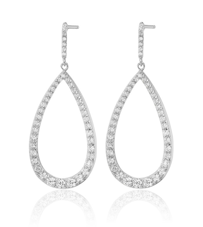 925 Sterling Silver Cubic Zirconia CZ Pear Post Drop Dangle Earrings