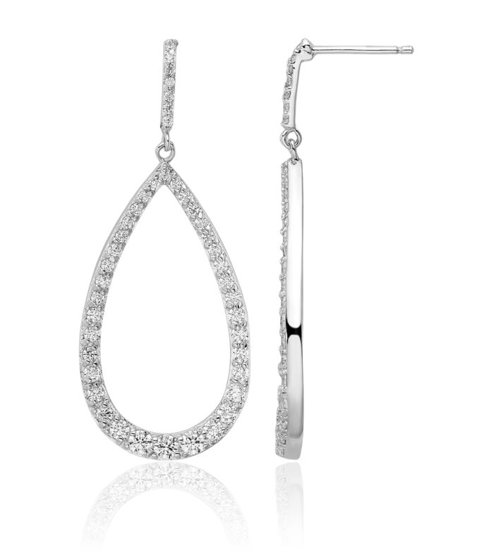 925 Sterling Silver Cubic Zirconia CZ Pear Post Drop Dangle Earrings