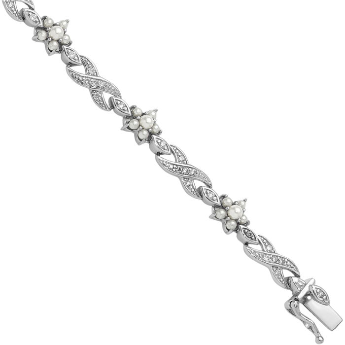 925 Sterling Silver Cubic Zirconia CZ Pearl Flower Infinity Twisted Love Knot Symbol Chain Bracelet