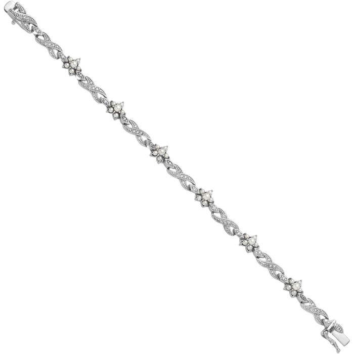 925 Sterling Silver Cubic Zirconia CZ Pearl Flower Infinity Twisted Love Knot Symbol Chain Bracelet