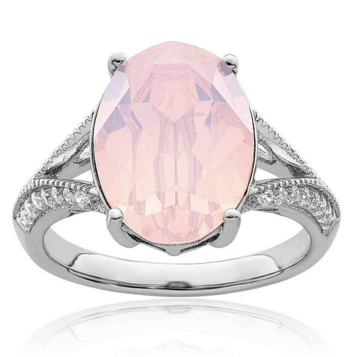 925 Sterling Silver Cubic Zirconia CZ Pink Rhinestone Crystals Ring