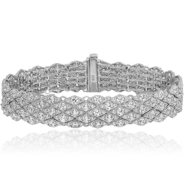 925 Sterling Silver Cubic Zirconia CZ Popcorn Mesh Chain Bracelet