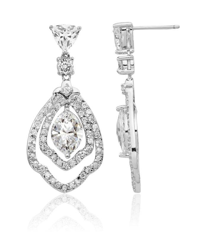 925 Sterling Silver Cubic Zirconia CZ Post Drop Dangle Earrings