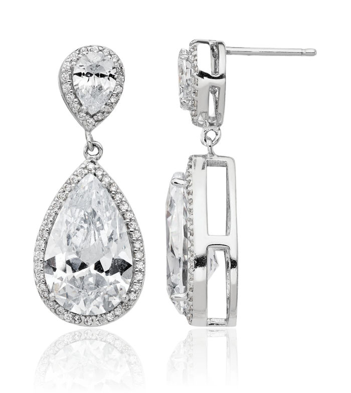 925 Sterling Silver Cubic Zirconia CZ Post Drop Dangle Earrings Pear Teardrop Gemstone