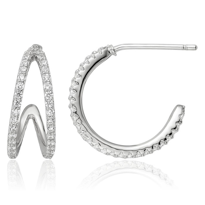 925 Sterling Silver Cubic Zirconia CZ Post Hoop Earrings