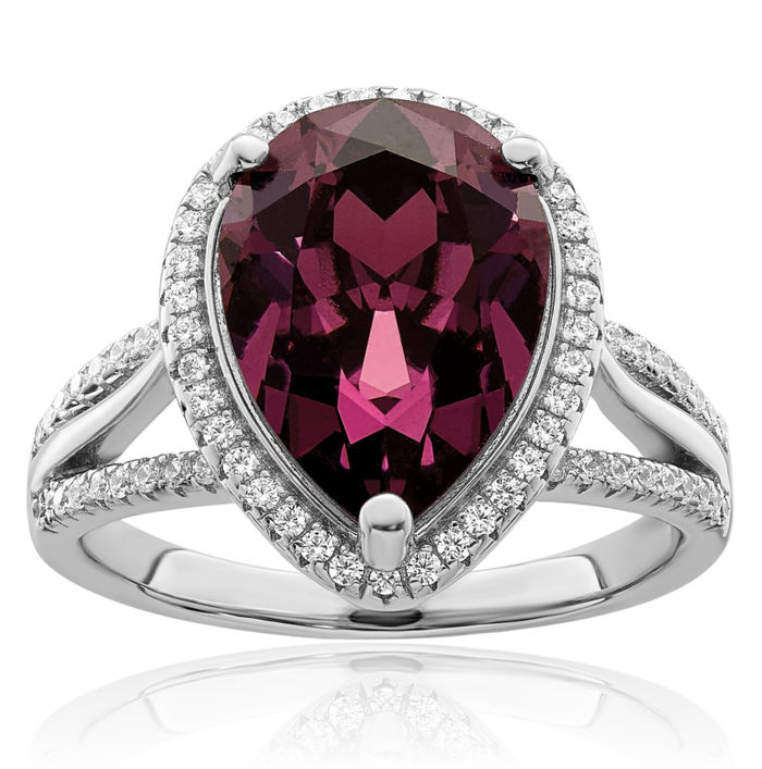 925 Sterling Silver Cubic Zirconia CZ Purple Rhinestone Crystals Ring