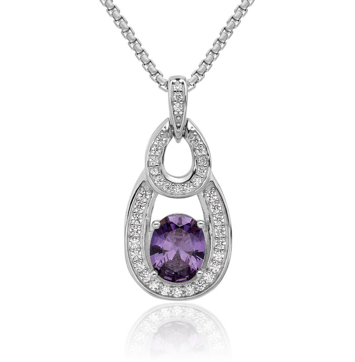 925 Sterling Silver Cubic Zirconia CZ Purple Necklace Chain Pendant Charm