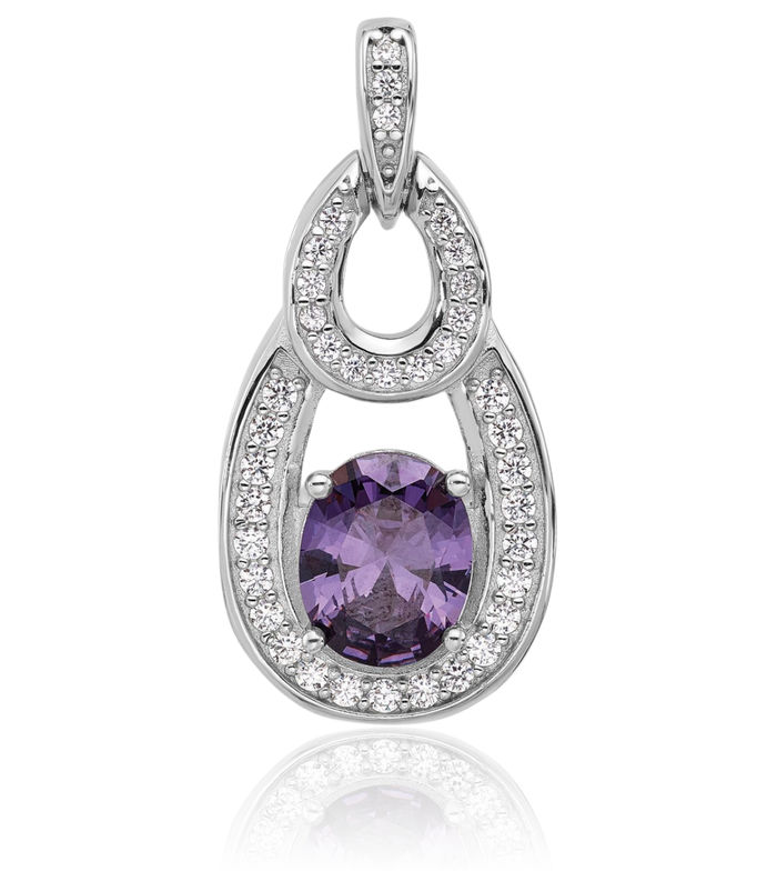 925 Sterling Silver Cubic Zirconia CZ Purple Necklace Chain Pendant Charm