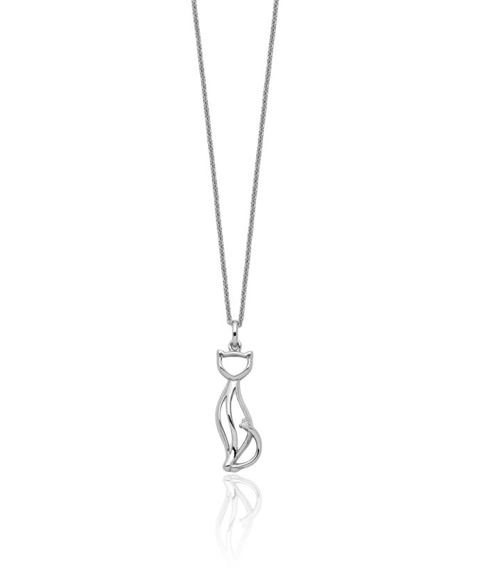 925 Sterling Silver Cubic Zirconia CZ Purrfect Love Cat Necklace Chain