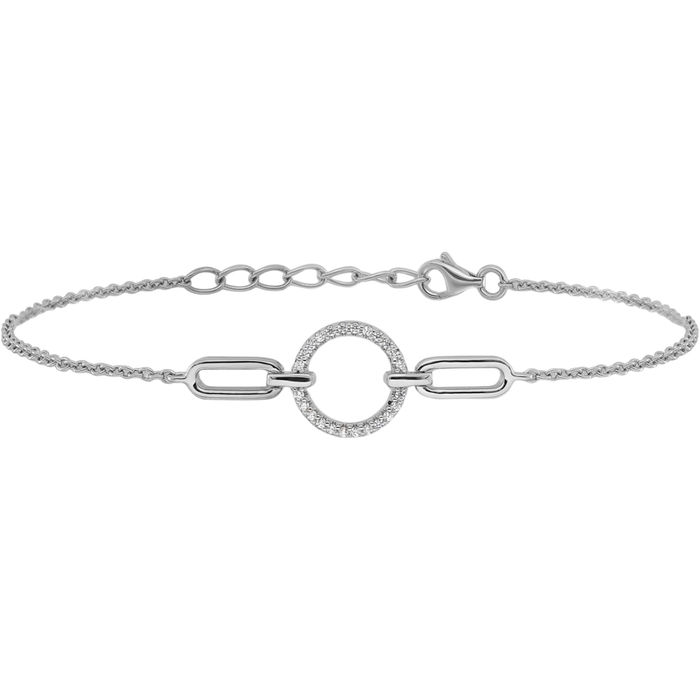 925 Sterling Silver Cubic Zirconia CZ Circle Round Chain Bracelet