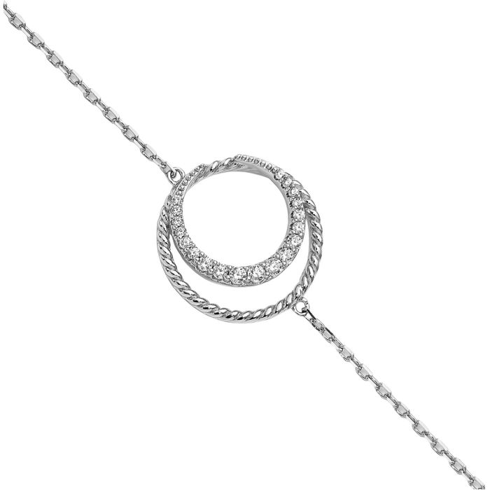 925 Sterling Silver Cubic Zirconia CZ Circle Round Chain Bracelet