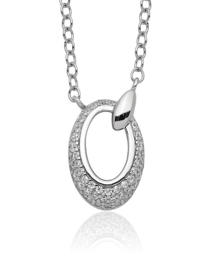 925 Sterling Silver Cubic Zirconia CZ Circle Round Chain Necklace