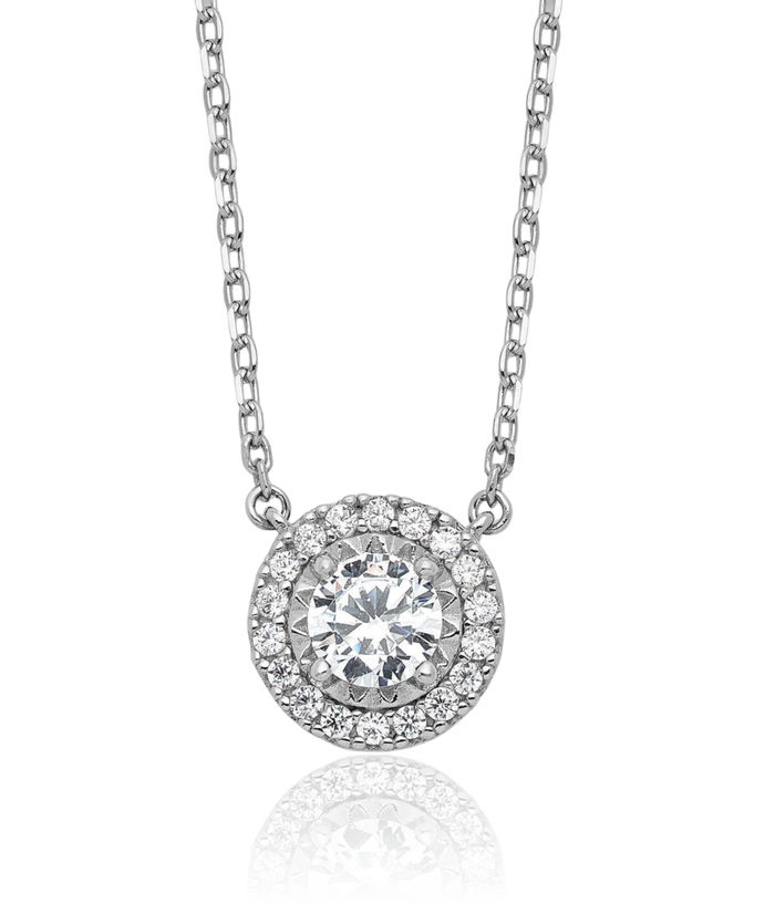 925 Sterling Silver Cubic Zirconia CZ Round Chain Necklace