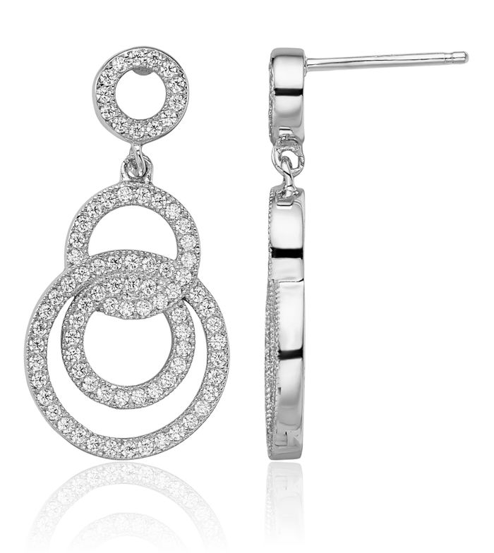 925 Sterling Silver Cubic Zirconia CZ Circle Round Drop Dangle Earrings