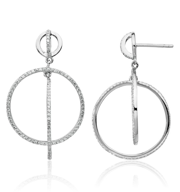 925 Sterling Silver Cubic Zirconia CZ Circle Round Drop Dangle Earrings