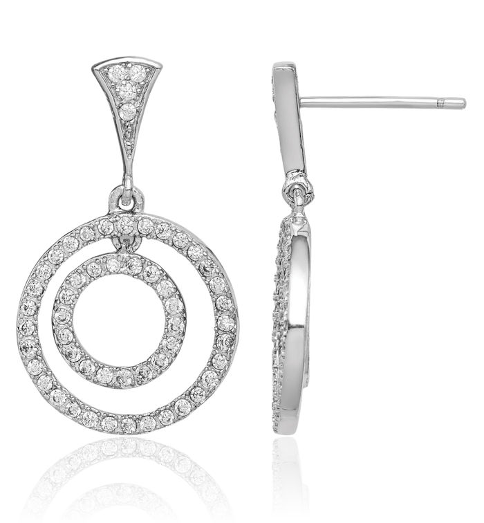 925 Sterling Silver Cubic Zirconia CZ Circle Round Drop Dangle Earrings