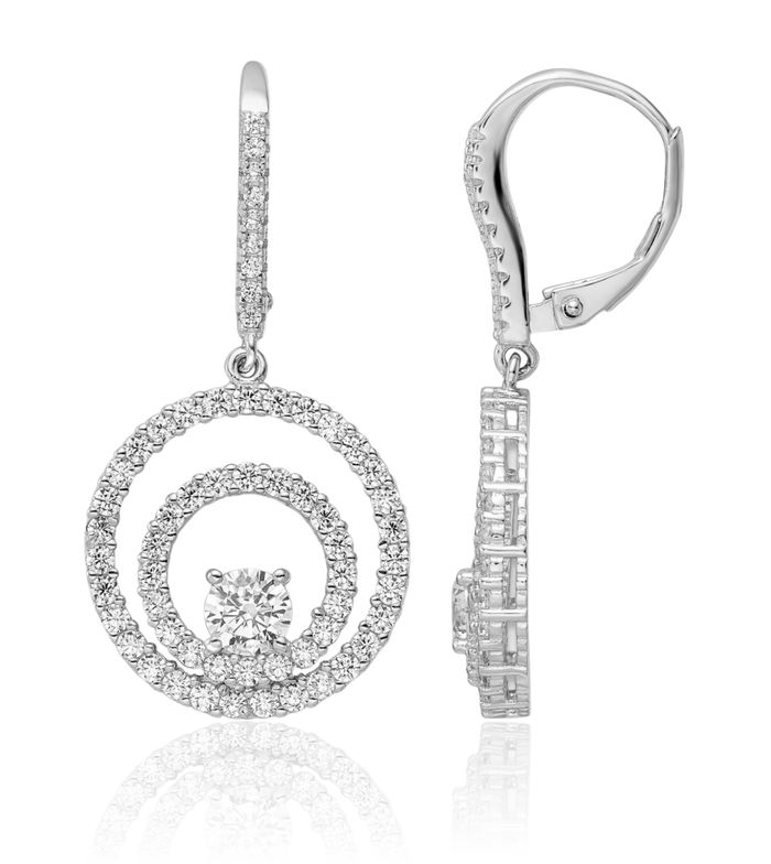 925 Sterling Silver Cubic Zirconia CZ Circle Round Drop Dangle Earrings