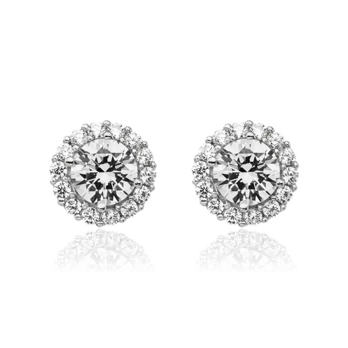 925 Sterling Silver Cubic Zirconia CZ Round Halo Stud Earrings
