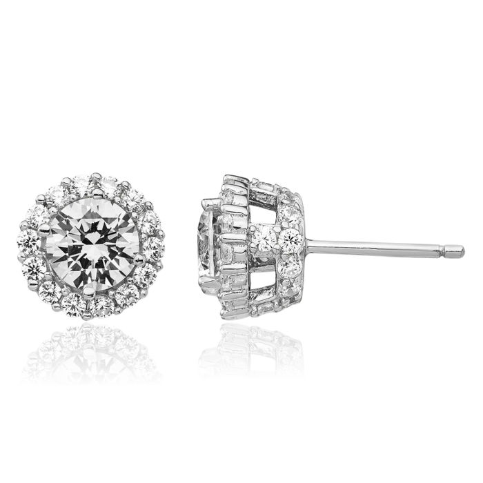 925 Sterling Silver Cubic Zirconia CZ Round Halo Stud Earrings