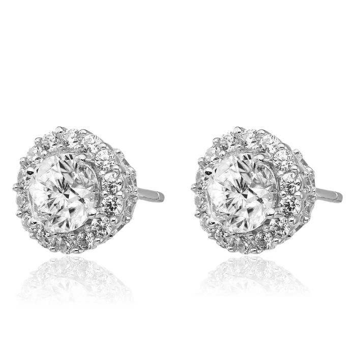 925 Sterling Silver Cubic Zirconia CZ Round Halo Stud Earrings
