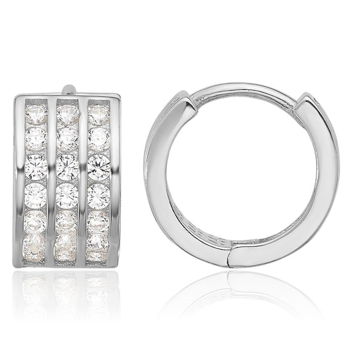 925 Sterling Silver Cubic Zirconia CZ Round Huggie Mini Hoop Earrings