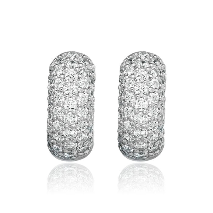 925 Sterling Silver Cubic Zirconia CZ Round Huggie Small Hoop Earrings