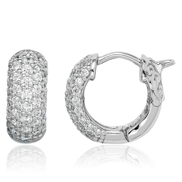 925 Sterling Silver Cubic Zirconia CZ Round Huggie Small Hoop Earrings