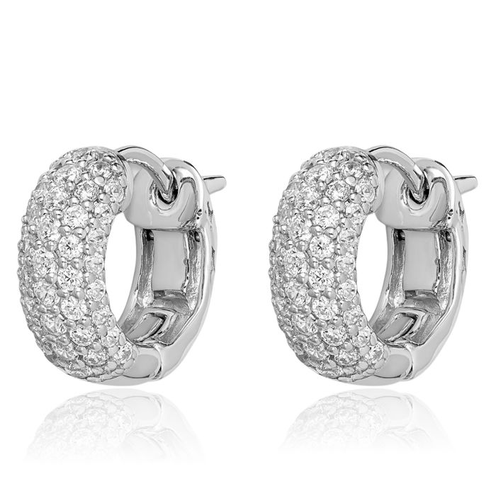 925 Sterling Silver Cubic Zirconia CZ Round Huggie Small Hoop Earrings