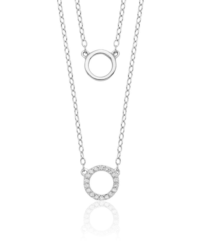 925 Sterling Silver Cubic Zirconia CZ Circle Round Layering Necklace Chain