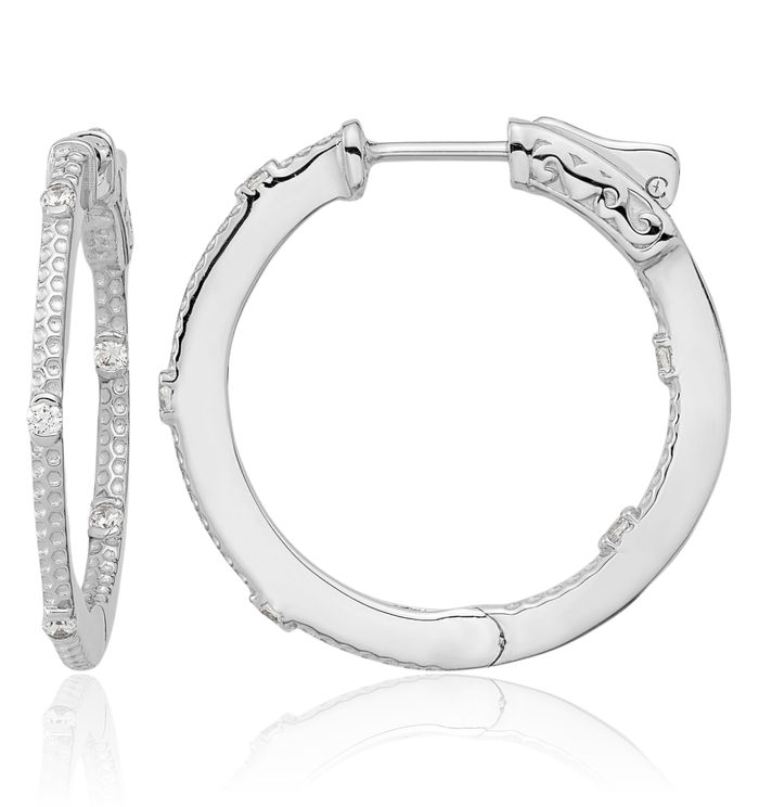 925 Sterling Silver Cubic Zirconia CZ Round Medium Hoop Earrings