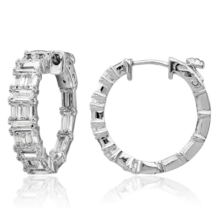 925 Sterling Silver Cubic Zirconia CZ Round Medium Hoop Earrings