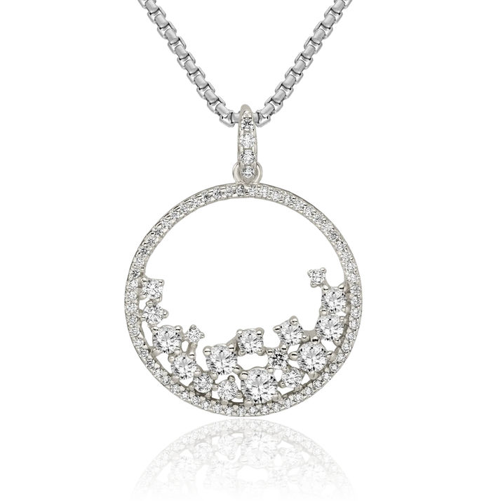 925 Sterling Silver Cubic Zirconia CZ Circle Round Necklace Chain Pendant Charm