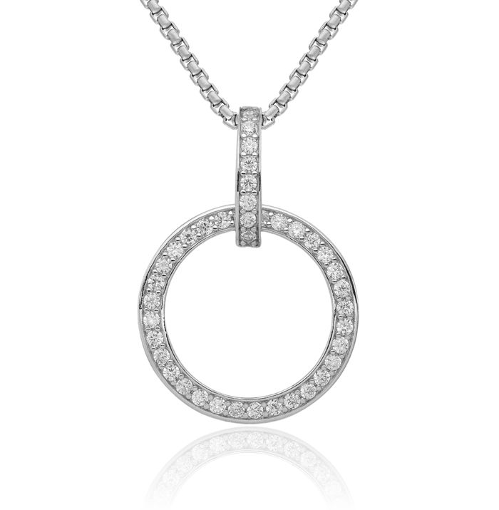 925 Sterling Silver Cubic Zirconia CZ Circle Round Necklace Chain Pendant Charm