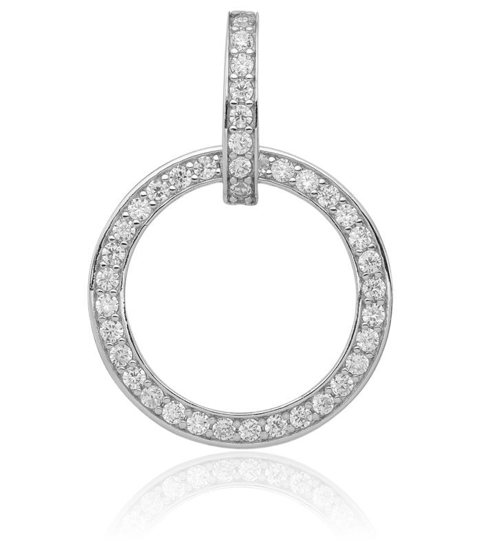 925 Sterling Silver Cubic Zirconia CZ Circle Round Necklace Chain Pendant Charm