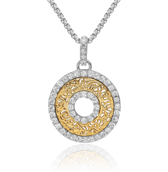 925 Sterling Silver Cubic Zirconia CZ Circle Round Necklace Chain Pendant Charm