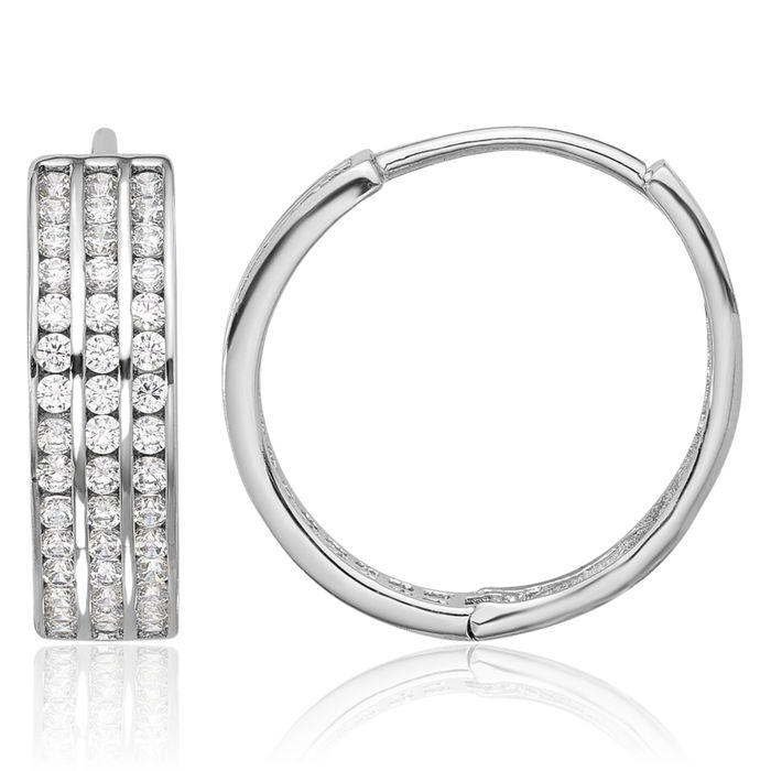 925 Sterling Silver Cubic Zirconia CZ Round Small Hoop Earrings