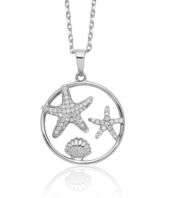 925 Sterling Silver Cubic Zirconia CZ Sea Life Circle Round Necklace Chain