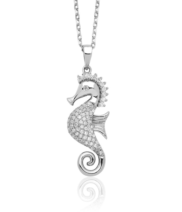 925 Sterling Silver Cubic Zirconia CZ Seahorse Necklace Chain