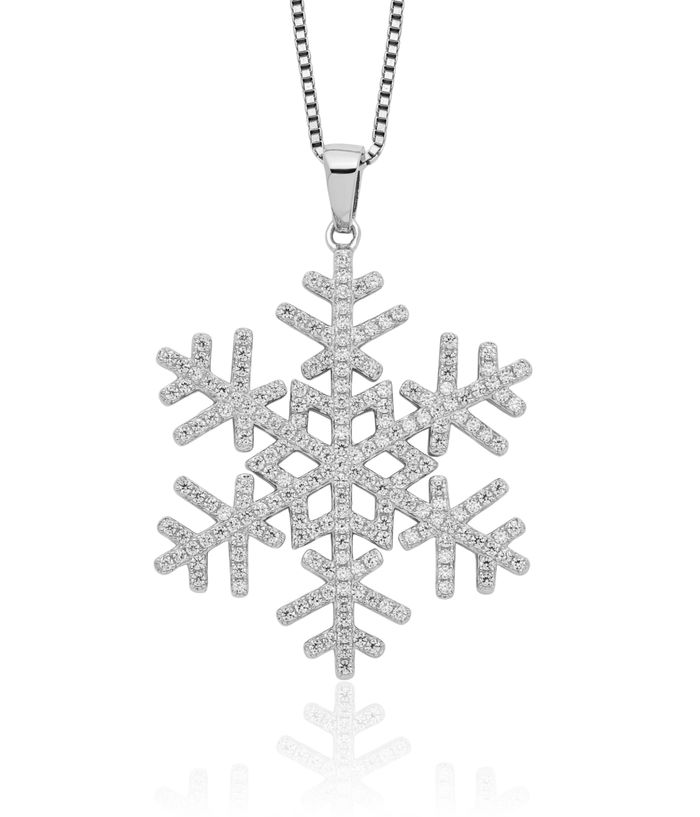 925 Sterling Silver Cubic Zirconia CZ Snowflake Chain Necklace