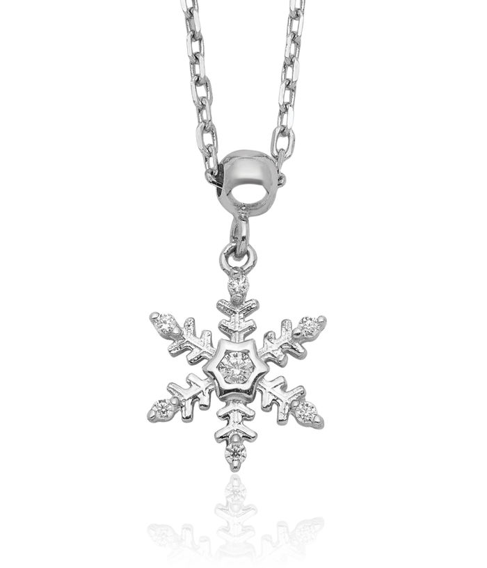 925 Sterling Silver Cubic Zirconia CZ Snowflake Necklace Chain