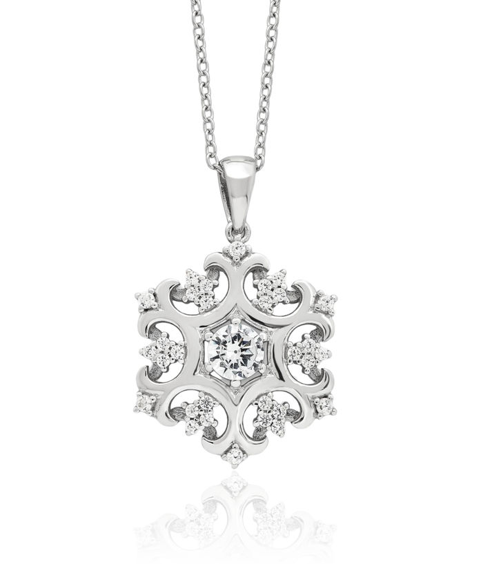 925 Sterling Silver Cubic Zirconia CZ Snowflake Necklace Chain