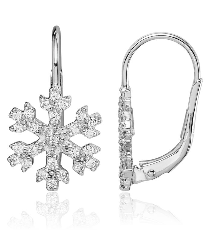 925 Sterling Silver Cubic Zirconia CZ Snowflake Drop Dangle Earrings