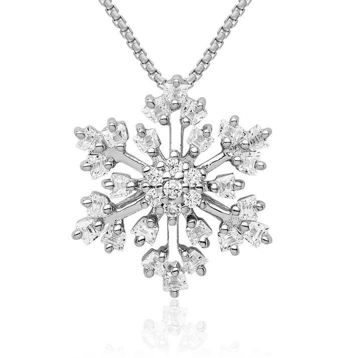 925 Sterling Silver Cubic Zirconia CZ Snowflake Floating Chain Slide Pendant Necklace Charm