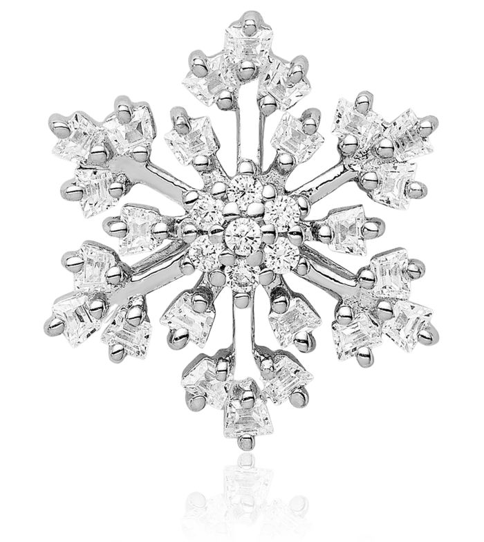 925 Sterling Silver Cubic Zirconia CZ Snowflake Floating Chain Slide Pendant Necklace Charm