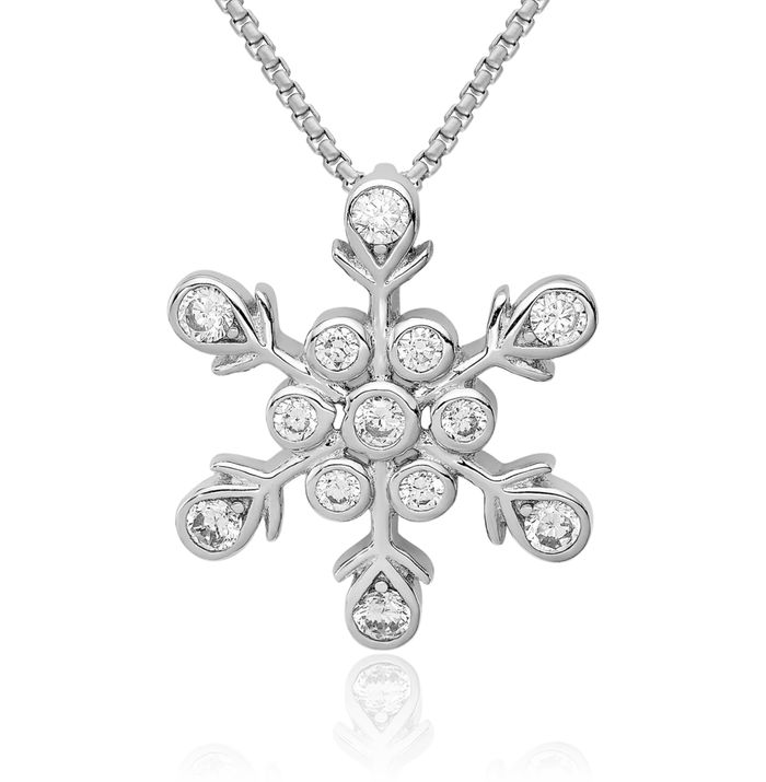 925 Sterling Silver Cubic Zirconia CZ Snowflake Floating Chain Slide Pendant Necklace Charm