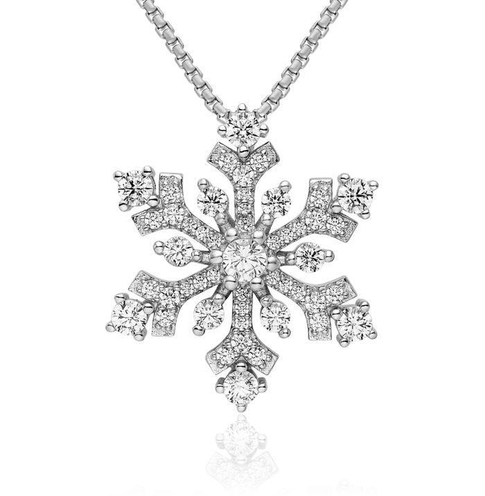 925 Sterling Silver Cubic Zirconia CZ Snowflake Slide Necklace Chain Pendant Charm