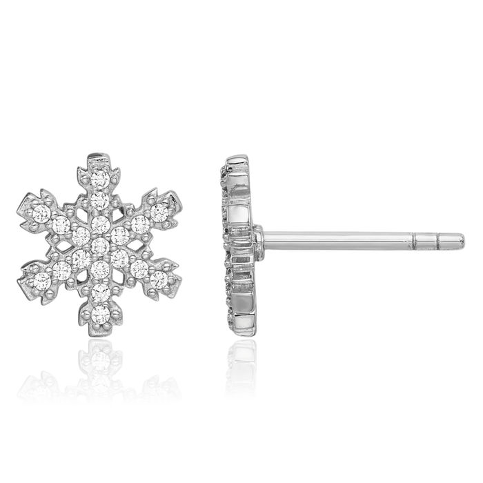 925 Sterling Silver Cubic Zirconia CZ Snowflake Stud Earrings