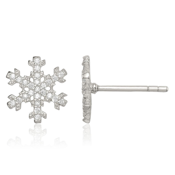 925 Sterling Silver Cubic Zirconia CZ Snowflake Stud Earrings