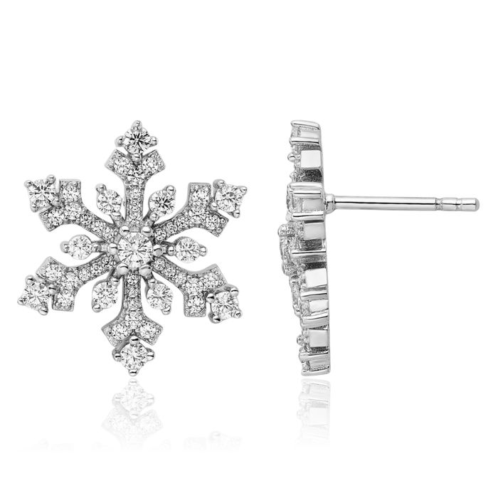 925 Sterling Silver Cubic Zirconia CZ Snowflake Stud Earrings